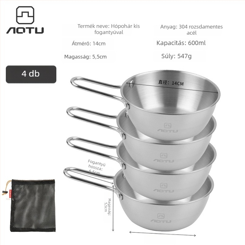 304 rozsdamentes acél kemping étkészlet, összecsukható tálakkal és evőpálcikákkal, hordozható, 504 g, 2–3 személyre, modell AT6446, márka Bump