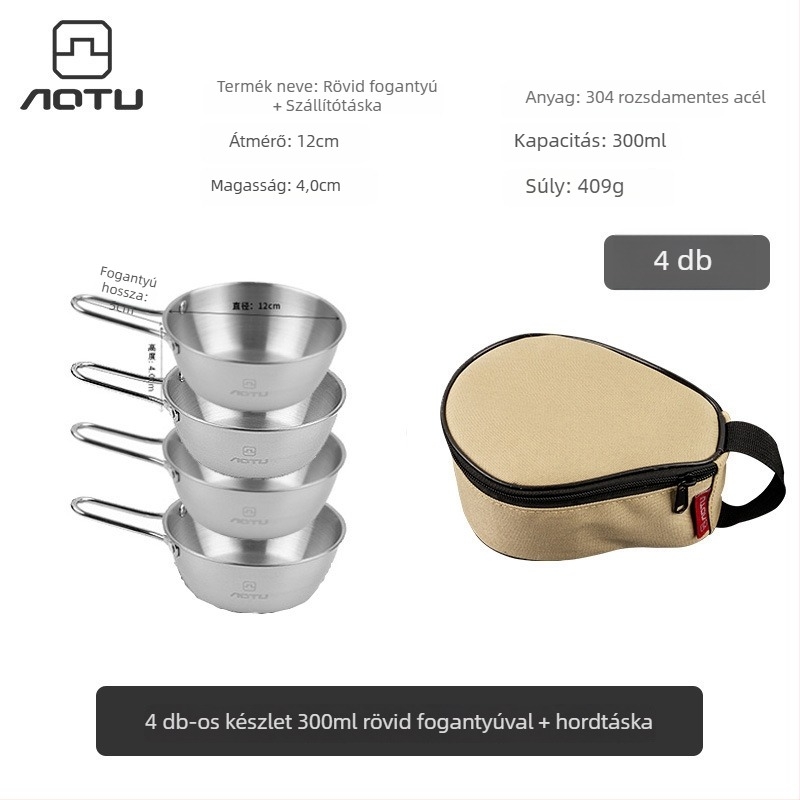 304 rozsdamentes acél kemping étkészlet, összecsukható tálakkal és evőpálcikákkal, hordozható, 504 g, 2–3 személyre, modell AT6446, márka Bump