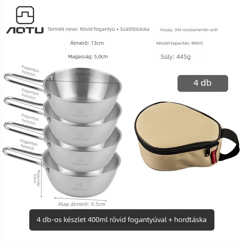 304 rozsdamentes acél kemping étkészlet, összecsukható tálakkal és evőpálcikákkal, hordozható, 504 g, 2–3 személyre, modell AT6446, márka Bump