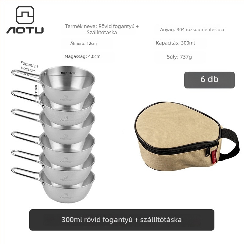 304 rozsdamentes acél kemping étkészlet, összecsukható tálakkal és evőpálcikákkal, hordozható, 504 g, 2–3 személyre, modell AT6446, márka Bump