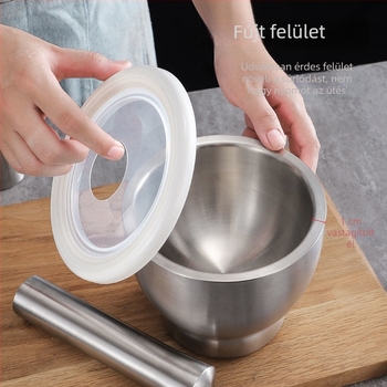 Fokhagyma nyomó 304 rozsdamentes acélból, szilárd mozsár, kézi működtetésű, hagyományos konyhai őrlő