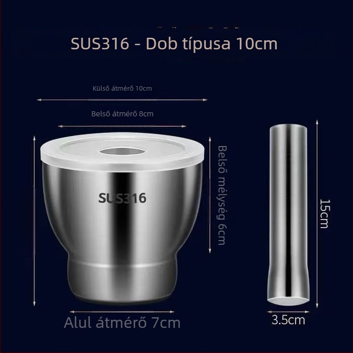 Fokhagyma nyomó 304 rozsdamentes acélból, szilárd mozsár, kézi működtetésű, hagyományos konyhai őrlő