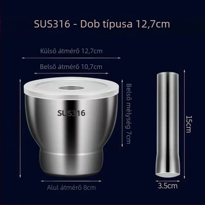 Fokhagyma nyomó 304 rozsdamentes acélból, szilárd mozsár, kézi működtetésű, hagyományos konyhai őrlő