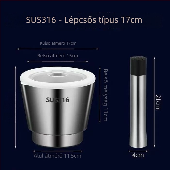 Fokhagyma nyomó 304 rozsdamentes acélból, szilárd mozsár, kézi működtetésű, hagyományos konyhai őrlő