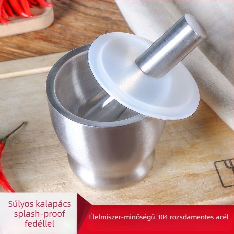 Fokhagyma nyomó 304 rozsdamentes acélból, szilárd mozsár, kézi működtetésű, hagyományos konyhai őrlő