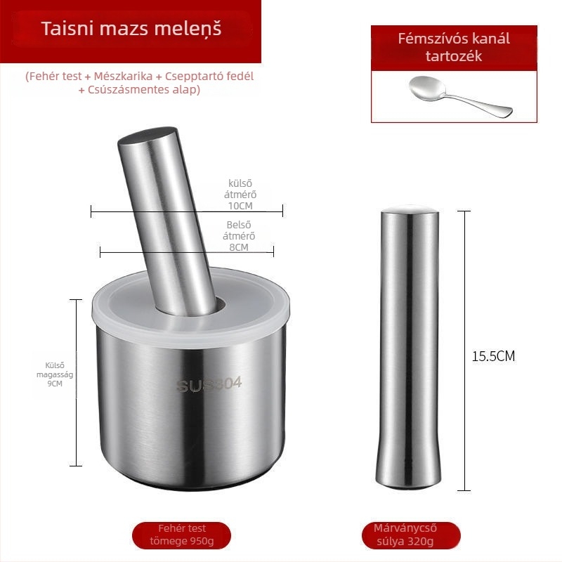 Fokhagyma nyomó 304 rozsdamentes acélból, szilárd mozsár, kézi működtetésű, hagyományos konyhai őrlő