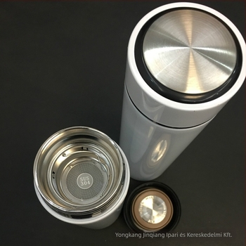 Termosz pohár vákuumos izolációval, belső 304 rozsdamentes acél, külső 201 rozsdamentes acél, logó nyomtatás hőtranszferrel, egyenes dizájn, könnyű luxus