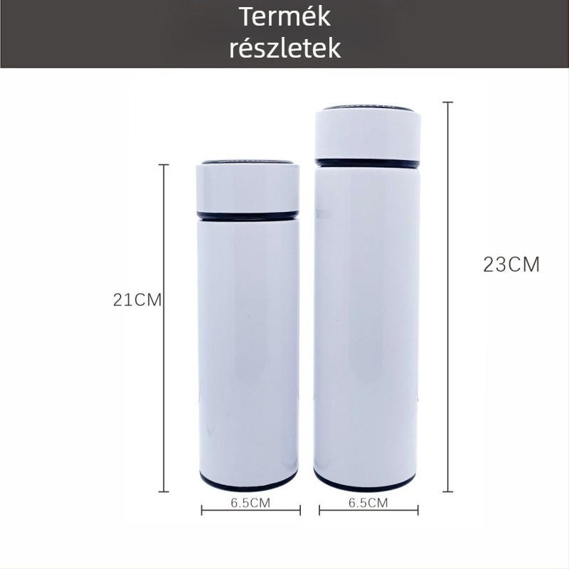 Termosz pohár vákuumos izolációval, belső 304 rozsdamentes acél, külső 201 rozsdamentes acél, logó nyomtatás hőtranszferrel, egyenes dizájn, könnyű luxus