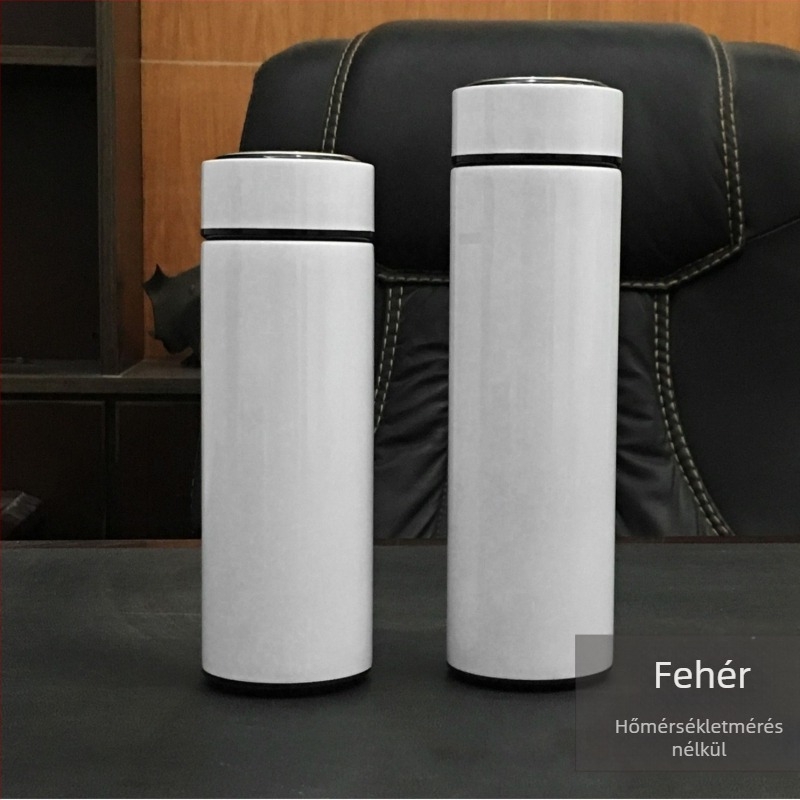 Termosz pohár vákuumos izolációval, belső 304 rozsdamentes acél, külső 201 rozsdamentes acél, logó nyomtatás hőtranszferrel, egyenes dizájn, könnyű luxus