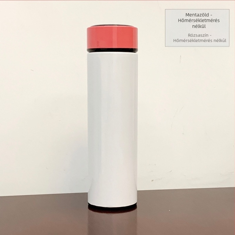 Termosz pohár vákuumos izolációval, belső 304 rozsdamentes acél, külső 201 rozsdamentes acél, logó nyomtatás hőtranszferrel, egyenes dizájn, könnyű luxus