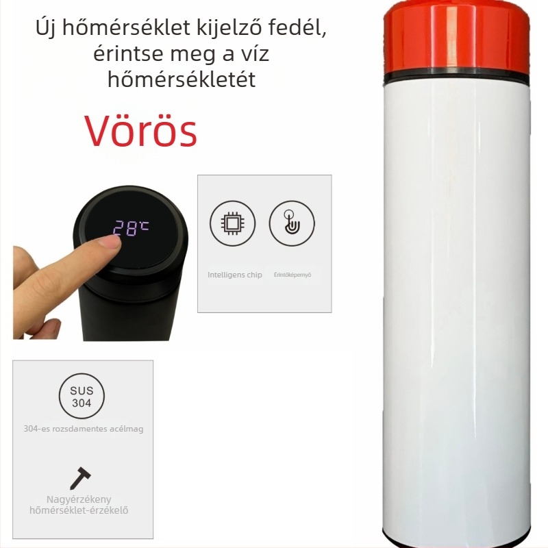 Termosz pohár vákuumos izolációval, belső 304 rozsdamentes acél, külső 201 rozsdamentes acél, logó nyomtatás hőtranszferrel, egyenes dizájn, könnyű luxus