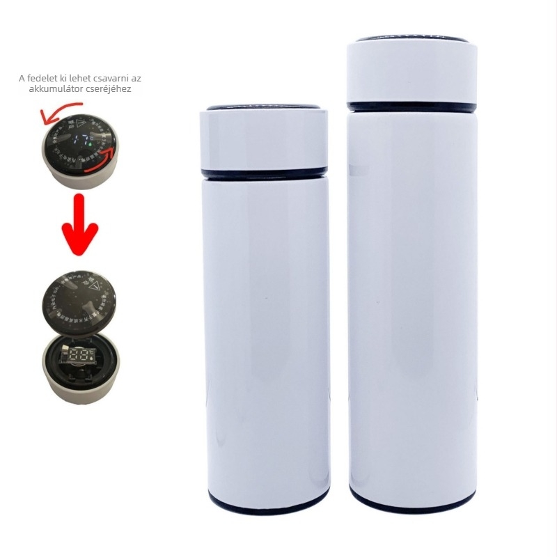 Termosz pohár vákuumos izolációval, belső 304 rozsdamentes acél, külső 201 rozsdamentes acél, logó nyomtatás hőtranszferrel, egyenes dizájn, könnyű luxus