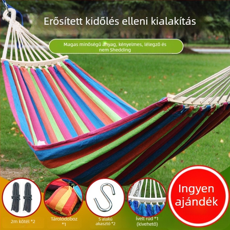 Vászon függőágy fa állvánnyal, Sanjia márkájú, készen áll a magáncímkézésre