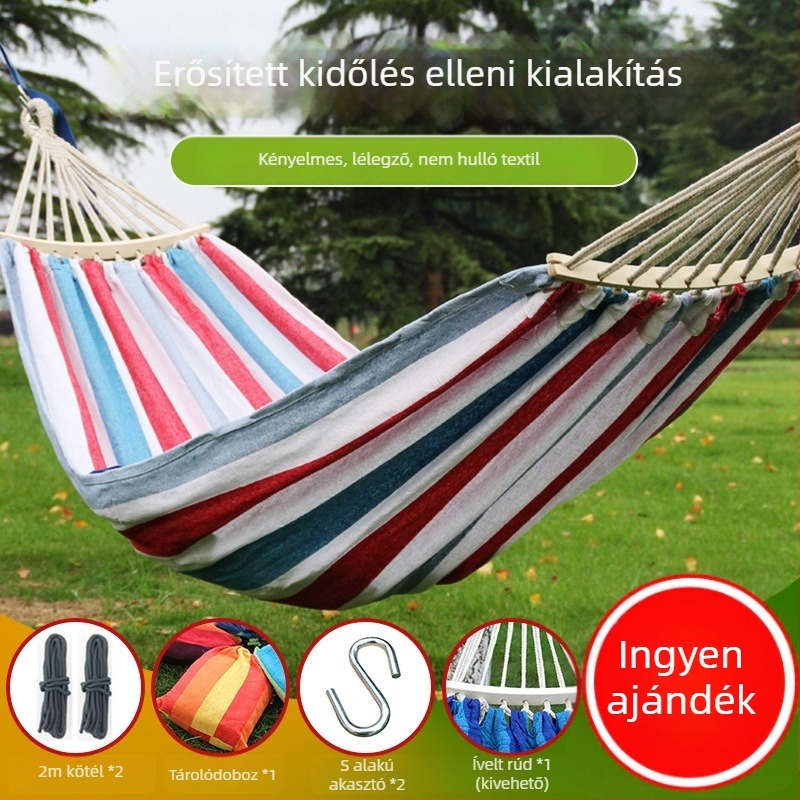 Vászon függőágy fa állvánnyal, Sanjia márkájú, készen áll a magáncímkézésre