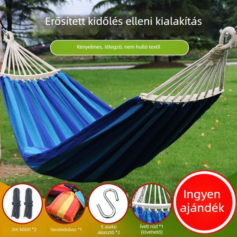 Vászon függőágy fa állvánnyal, Sanjia márkájú, készen áll a magáncímkézésre