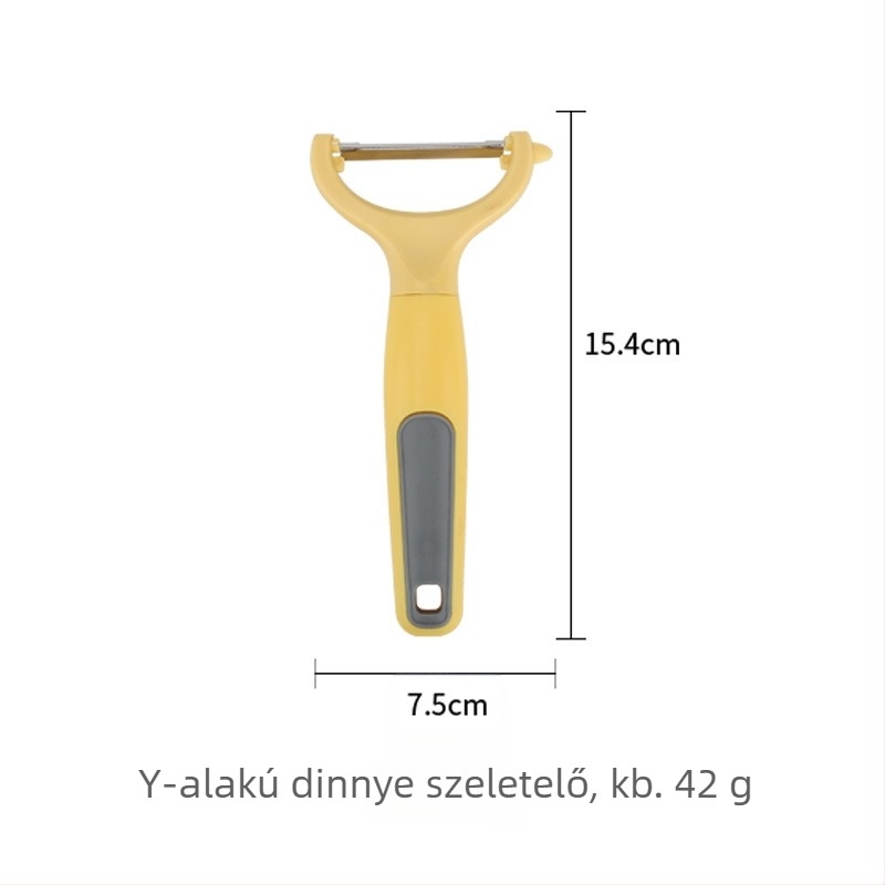 Konyhai kütyük készlet: hámozó, torta spatula, gyümölcs vágó és üvegnyitó; fa/PP fogantyúk; ABS alkatrészek; 430 rozsdamentes acélpengék.