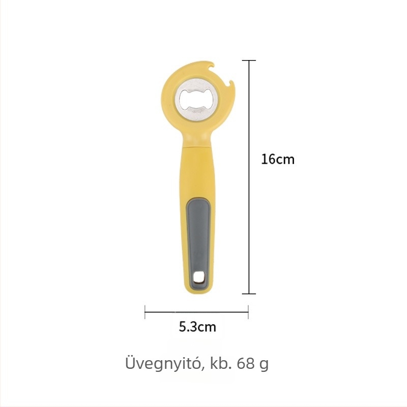 Konyhai kütyük készlet: hámozó, torta spatula, gyümölcs vágó és üvegnyitó; fa/PP fogantyúk; ABS alkatrészek; 430 rozsdamentes acélpengék.