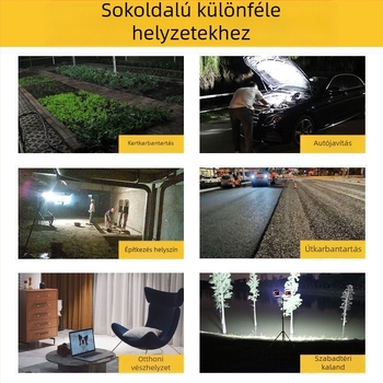 Kemping lámpa vészhelyzeti világítással, izzólámpa, újratölthető energiaforrás