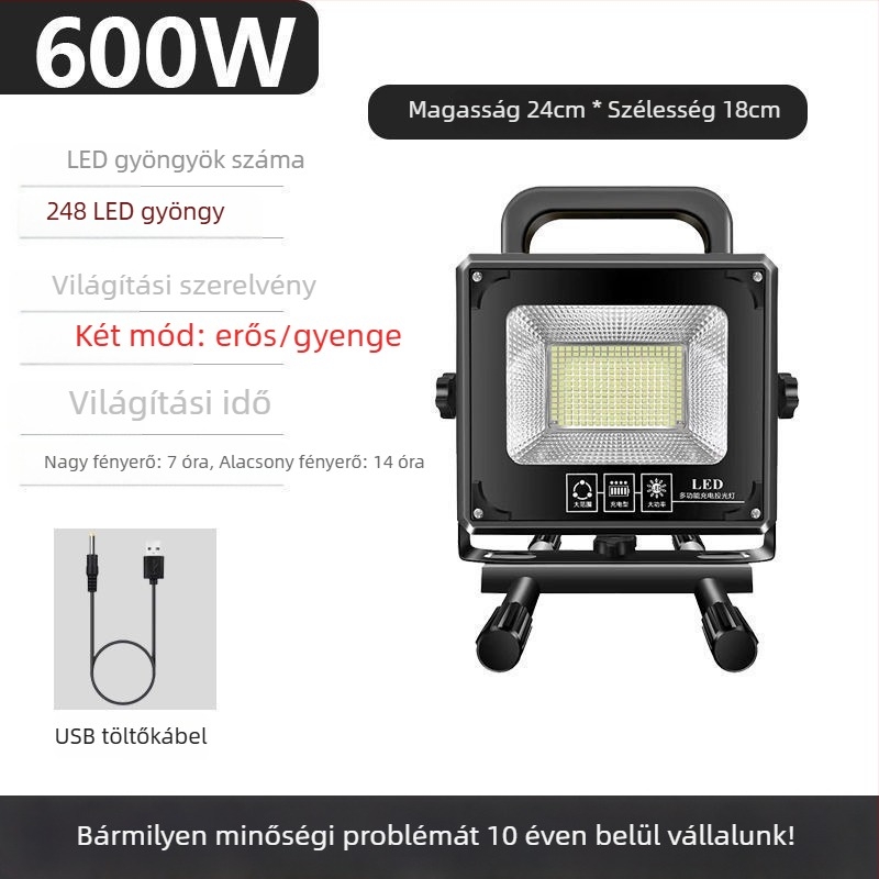 Kemping lámpa vészhelyzeti világítással, izzólámpa, újratölthető energiaforrás