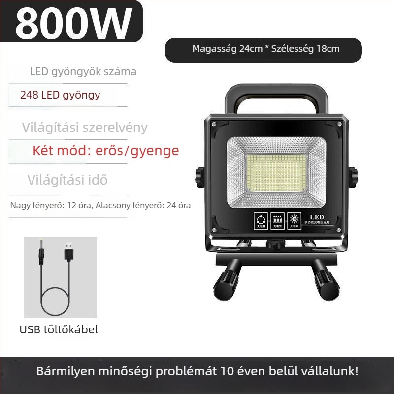 Kemping lámpa vészhelyzeti világítással, izzólámpa, újratölthető energiaforrás