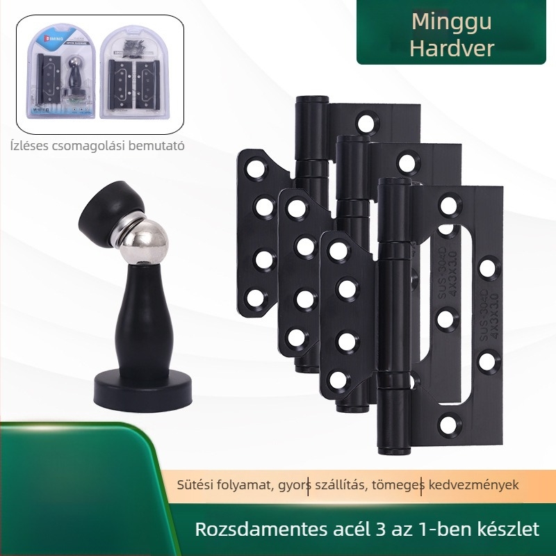 Rozsdamentes acélból készült három az egyben pántkészlet fa ajtókhoz – csatornázás nélküli, vastított, csendes működés