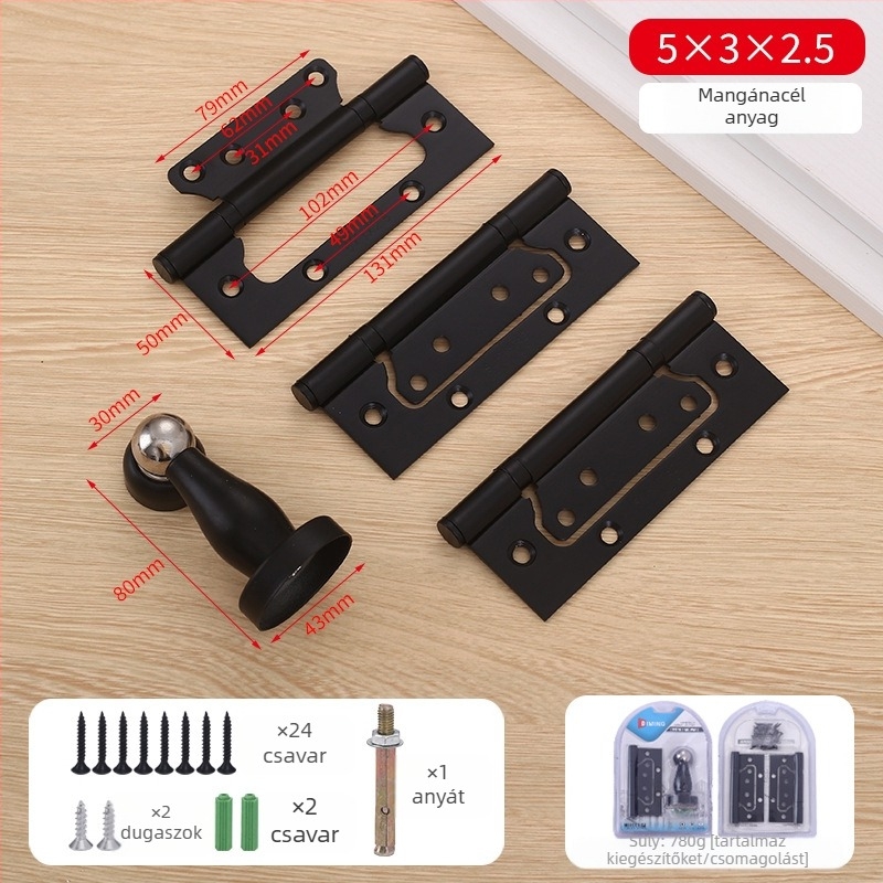 Rozsdamentes acélból készült három az egyben pántkészlet fa ajtókhoz – csatornázás nélküli, vastított, csendes működés