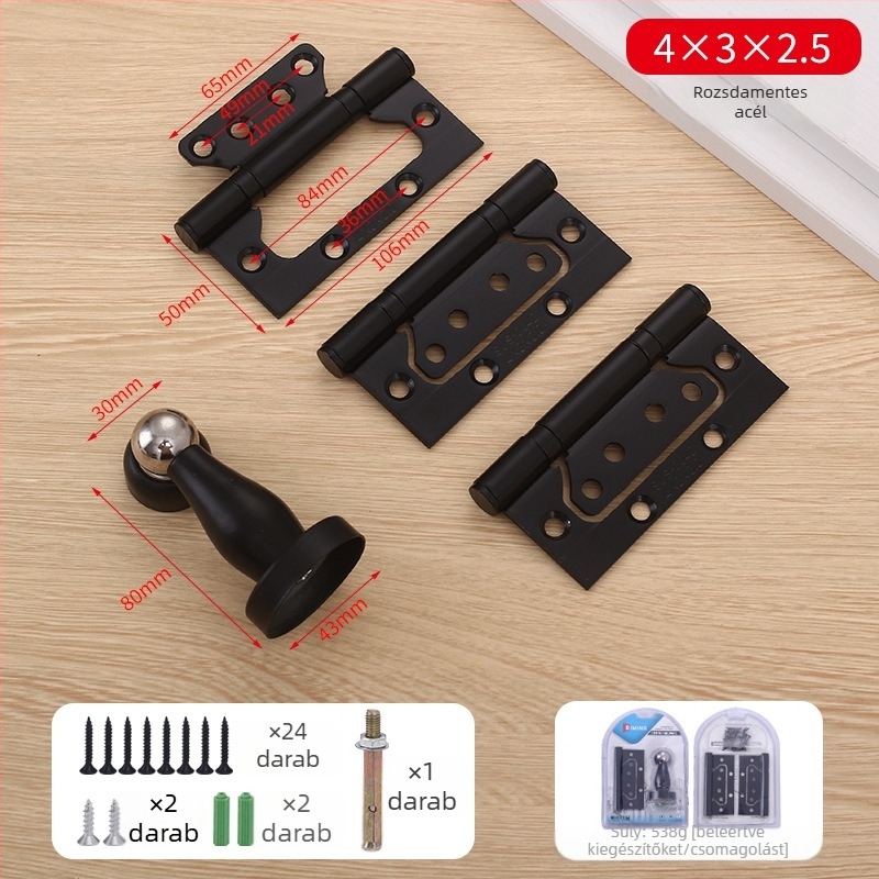 Rozsdamentes acélból készült három az egyben pántkészlet fa ajtókhoz – csatornázás nélküli, vastított, csendes működés