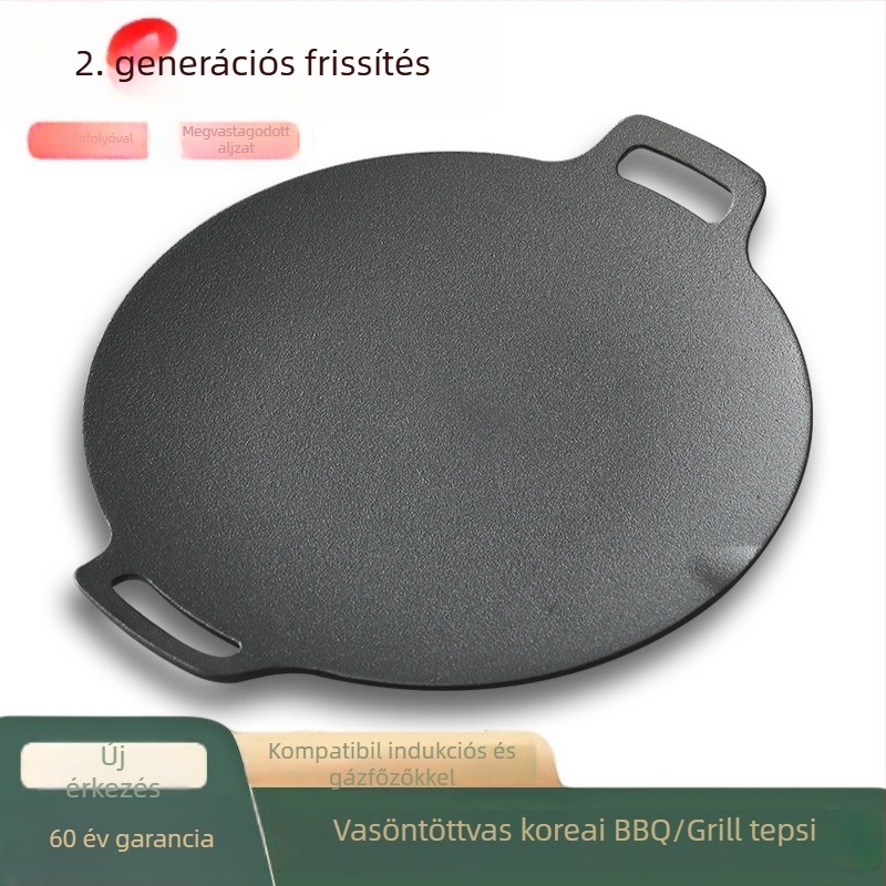 Kör alakú öntöttvas grilllap kültéri használatra, koreai stílusú barbecue, bevonat nélküli grillserpenyő