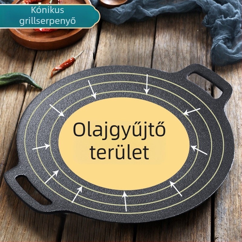 Kör alakú öntöttvas grilllap kültéri használatra, koreai stílusú barbecue, bevonat nélküli grillserpenyő