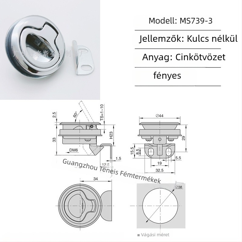 Tress MS739 push-típusú rejtett fogantyú RV- és mentőautóhoz, cinkötvözet gömbzár, modell MS739