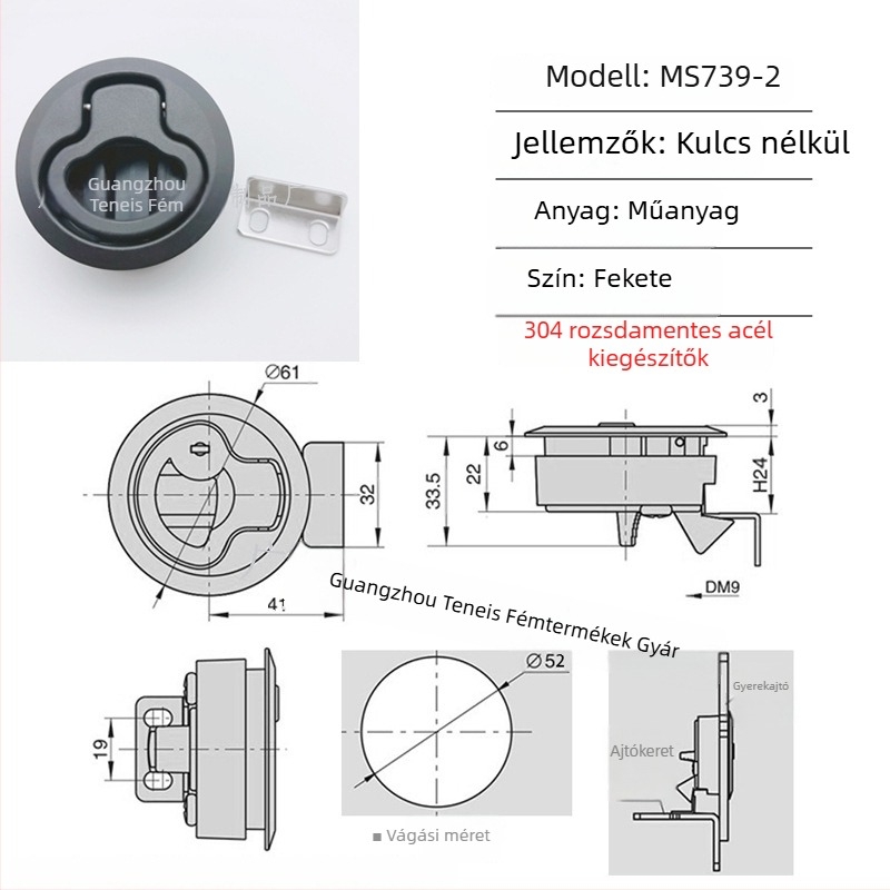 Tress MS739 push-típusú rejtett fogantyú RV- és mentőautóhoz, cinkötvözet gömbzár, modell MS739