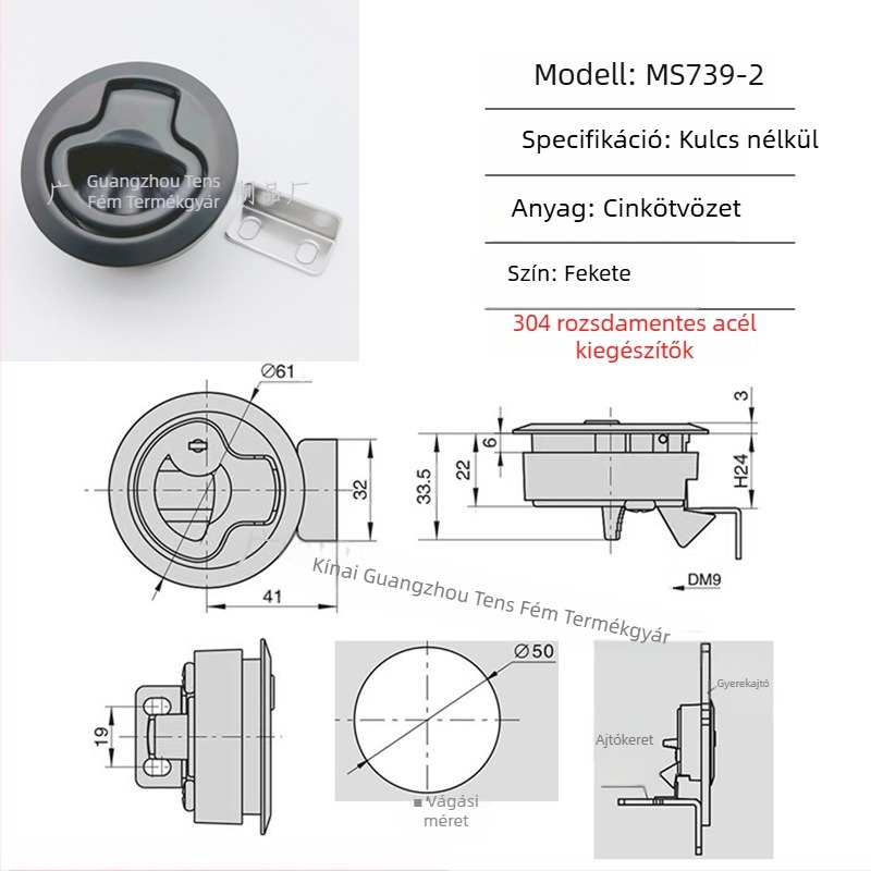 Tress MS739 push-típusú rejtett fogantyú RV- és mentőautóhoz, cinkötvözet gömbzár, modell MS739