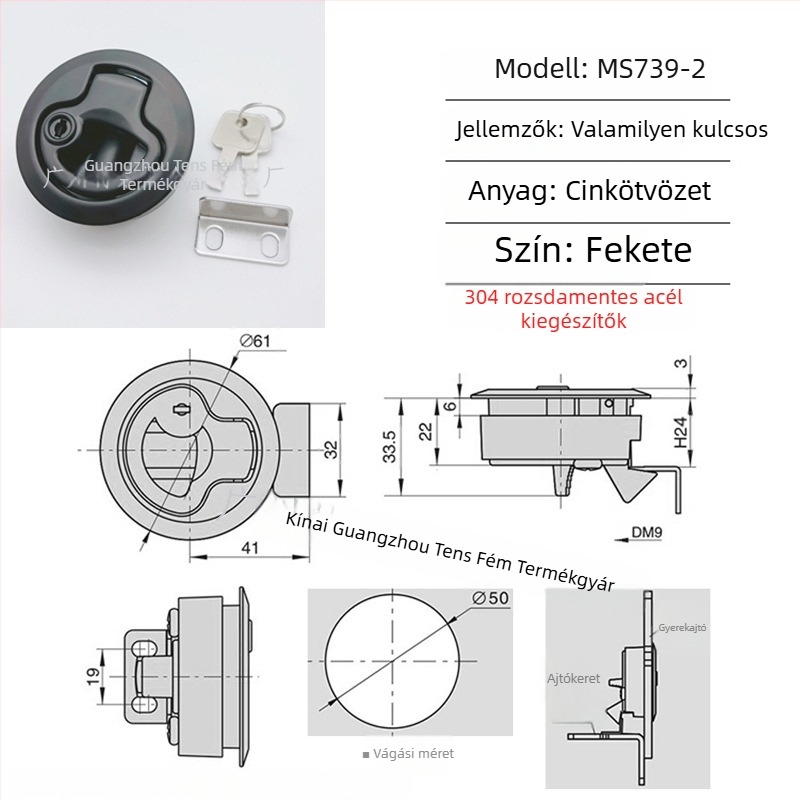 Tress MS739 push-típusú rejtett fogantyú RV- és mentőautóhoz, cinkötvözet gömbzár, modell MS739