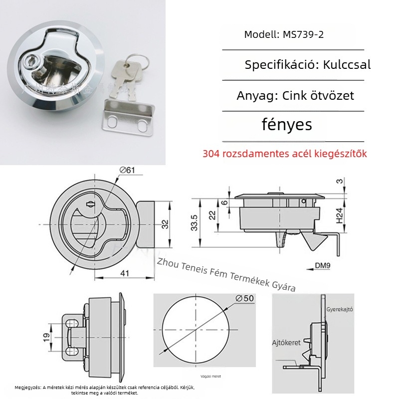 Tress MS739 push-típusú rejtett fogantyú RV- és mentőautóhoz, cinkötvözet gömbzár, modell MS739