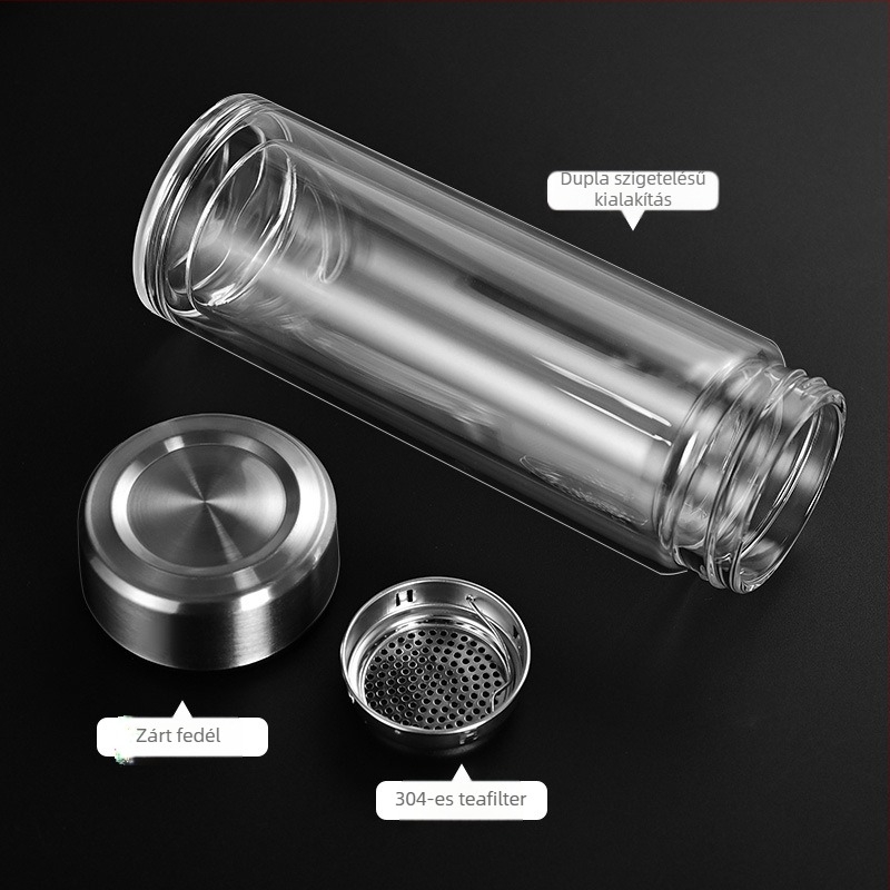 Iroda használatra tervezett dupla falú boroszilikát pohár teás pohár, hőálló, égés elleni védelem és hőszigetelés, intelligens hőmérséklet kijelző