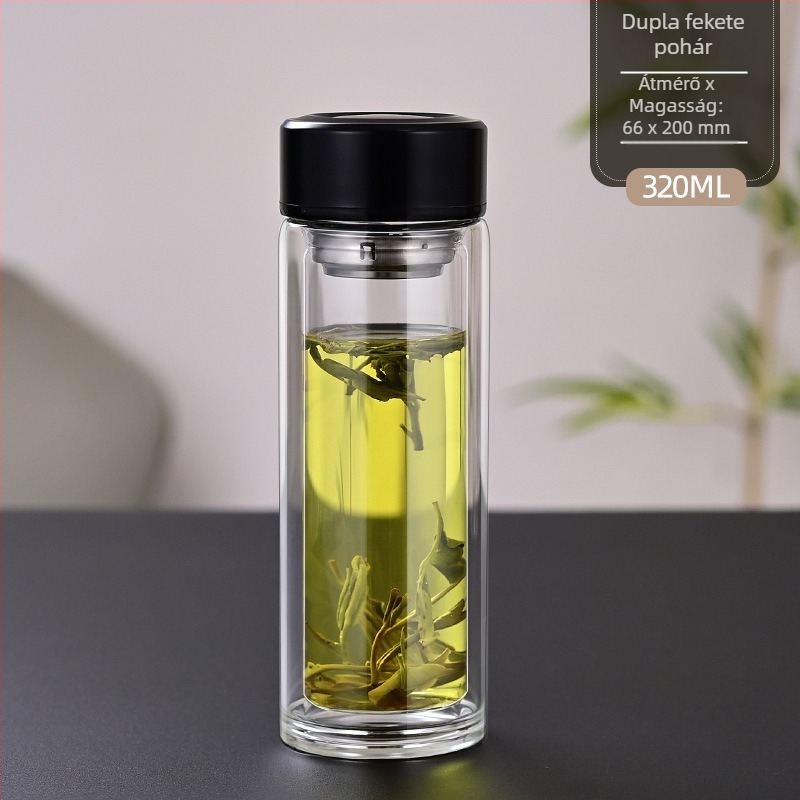 Iroda használatra tervezett dupla falú boroszilikát pohár teás pohár, hőálló, égés elleni védelem és hőszigetelés, intelligens hőmérséklet kijelző