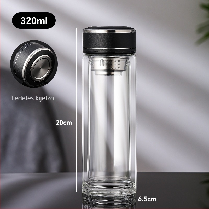 Iroda használatra tervezett dupla falú boroszilikát pohár teás pohár, hőálló, égés elleni védelem és hőszigetelés, intelligens hőmérséklet kijelző