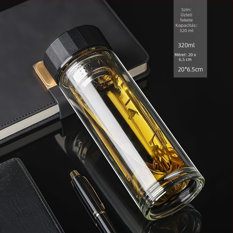 Iroda használatra tervezett dupla falú boroszilikát pohár teás pohár, hőálló, égés elleni védelem és hőszigetelés, intelligens hőmérséklet kijelző