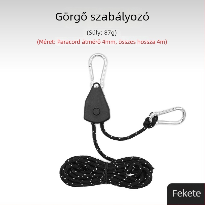 Sátor kötél fémből készült görgővel, kültéri használatra, állítható ponyvaszövet kötél, csattal és elasztikussal