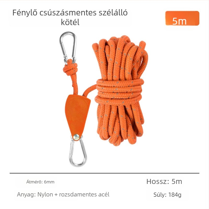 Sátor kötél fémből készült görgővel, kültéri használatra, állítható ponyvaszövet kötél, csattal és elasztikussal