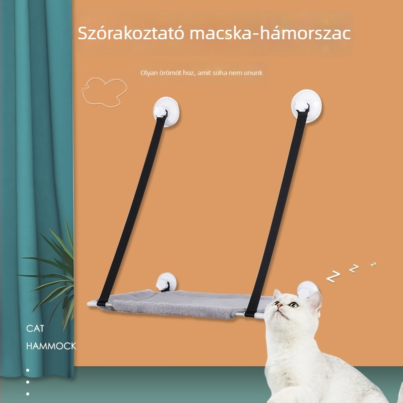 Macska-hamak ablakhoz rögzítő ventúzákkal, dupla rétegű falra szerelt odú és mászókeret