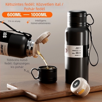 Kétfedeles termosz pohár tea- és víz szétválasztással, belső 316 rozsdamentes acél, külső 201 rozsdamentes acél, vákuum szigetelés, hordozható autóhoz