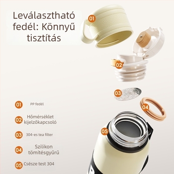 Kétfedeles termosz pohár tea- és víz szétválasztással, belső 316 rozsdamentes acél, külső 201 rozsdamentes acél, vákuum szigetelés, hordozható autóhoz