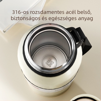 Kétfedeles termosz pohár tea- és víz szétválasztással, belső 316 rozsdamentes acél, külső 201 rozsdamentes acél, vákuum szigetelés, hordozható autóhoz