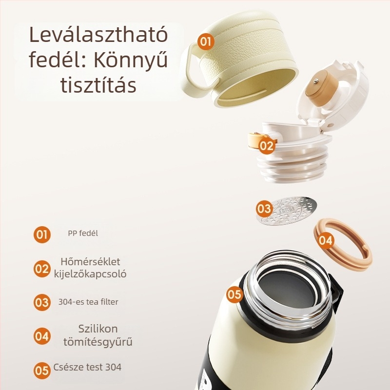 Kétfedeles termosz pohár tea- és víz szétválasztással, belső 316 rozsdamentes acél, külső 201 rozsdamentes acél, vákuum szigetelés, hordozható autóhoz