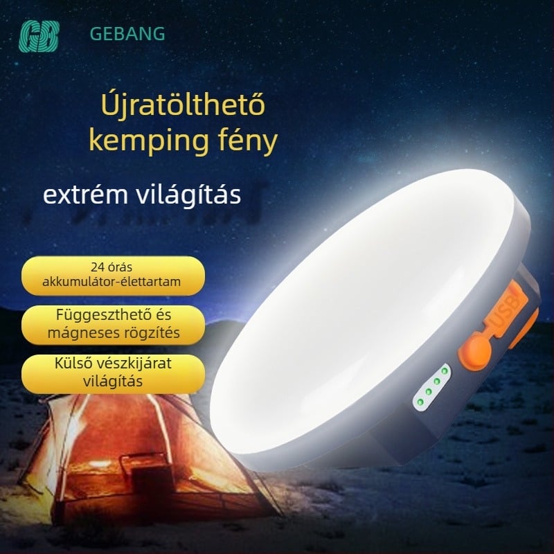 Kemping LED sátorvilágítás – kinetikus energiával működik, vízálló, hordozható