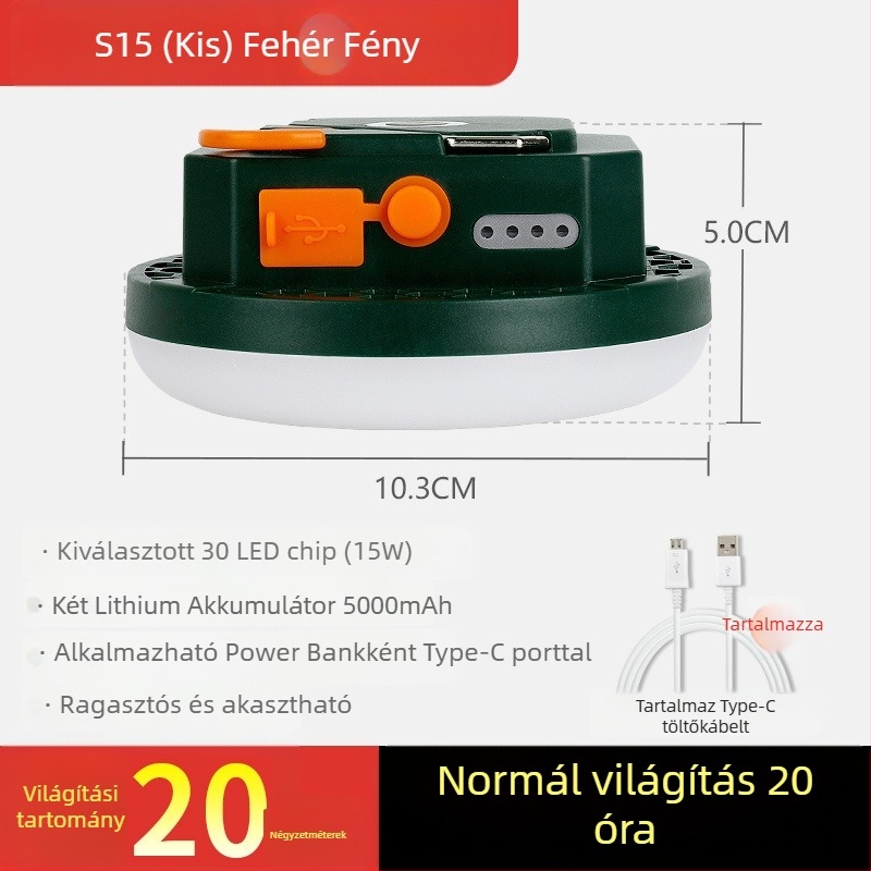 Kemping LED sátorvilágítás – kinetikus energiával működik, vízálló, hordozható