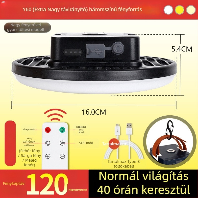 Kemping LED sátorvilágítás – kinetikus energiával működik, vízálló, hordozható