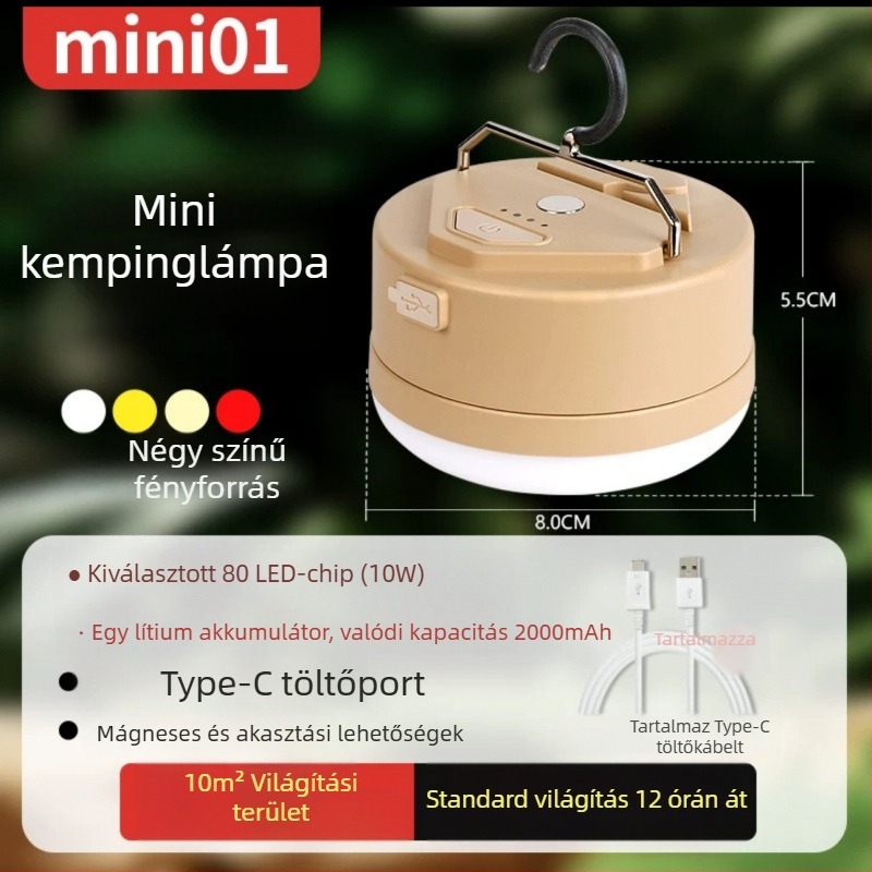 Kemping LED sátorvilágítás – kinetikus energiával működik, vízálló, hordozható