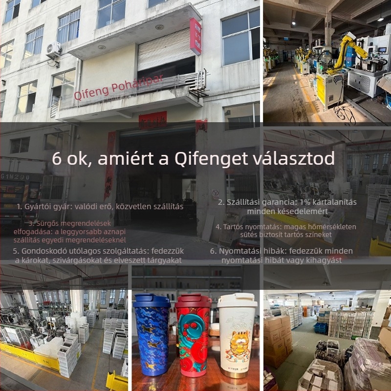 Termos pohár belső 304 rozsdamentes acél, külső 201 rozsdamentes acél, 6-12 órás szigetelés, pop-up fedél rozsdamentes acélból, lézergravírozás és logó nyomtatás